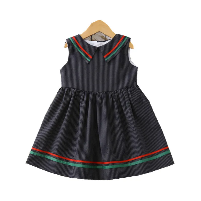 Платье для маленьких девочек г. Летняя детская одежда в полоску с отворотами