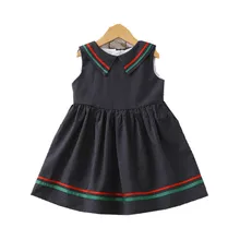 Платье для маленьких девочек г. Летняя детская одежда в полоску с отворотами