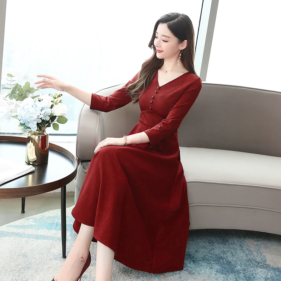 2020 в винтажном стиле Цвет Черный С длинными рукавами миди платья осень зима 2XL