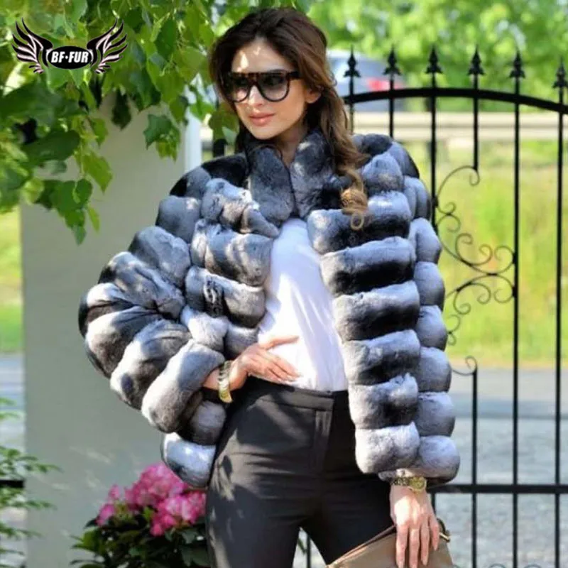 

2019 Fashion Chinchilla Rex Rabbit Fur Jacket Stand Collar Luxury Winter Women Genuine Rex Rabbit Fur Coats Thick Warm Overcoat