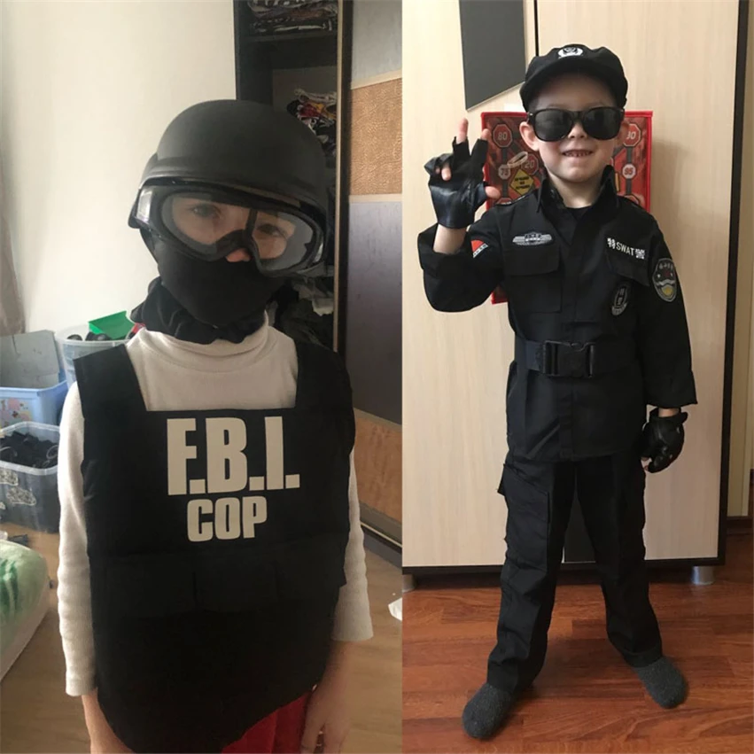 Uniforme de policía de agente del FBI, chaleco antibalas y casco, disfraz  de fantasía para niños, disfraz de policía, regalo de cumpleaños| | -  AliExpress