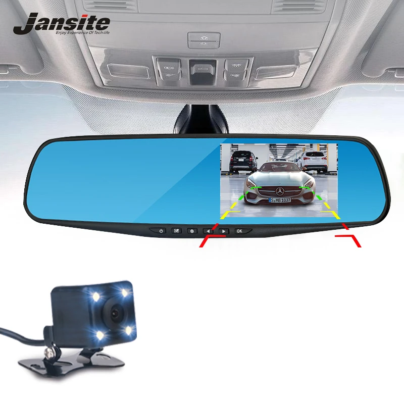Jansite Car Camera Rearview Mirror Car Dvr Dual Lens Dash Cam Recorder