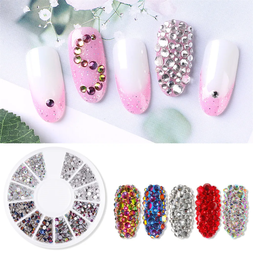 

DIY Nail Art Decorations New Nail Disc 12 Grid Flat Bottom Diamond Magic Mixed Diamond Rhinestone Jewelry #726