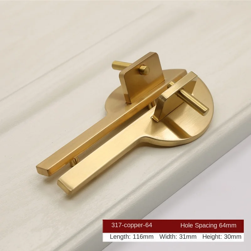 317-C.C64mm JD New Chinese Zinc Alloy Door Wardrobe Brushed Brass Door Handle Gold Cabinet Drawer Door Handle Furniture Handle Hardware - Color: 317-C.C64mm
