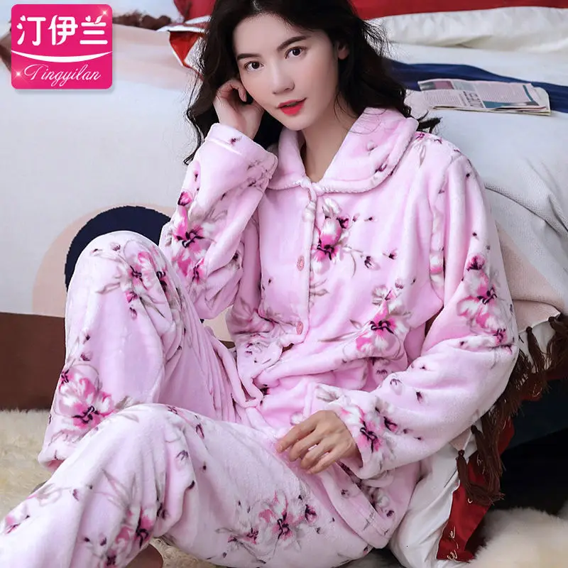 sleepwear women Пижамы женские фланелевые пижамы женские зимние теплые женские пижамы зимняя Пижама Femme домашний костюм женские длинные пижамы XXXL L - Цвет: sleepwear women