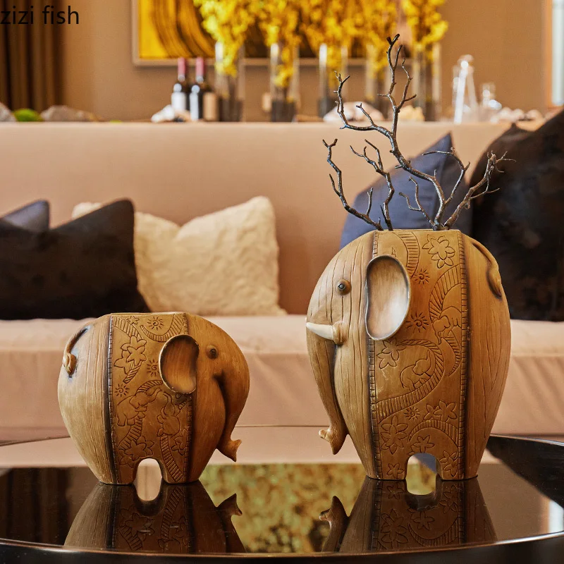 

2 Pieces Elephant Shape Resin Vase Ornaments Crafts Modern Style Desktop Decoration Artificial Flower Decorative Flower Inserter
