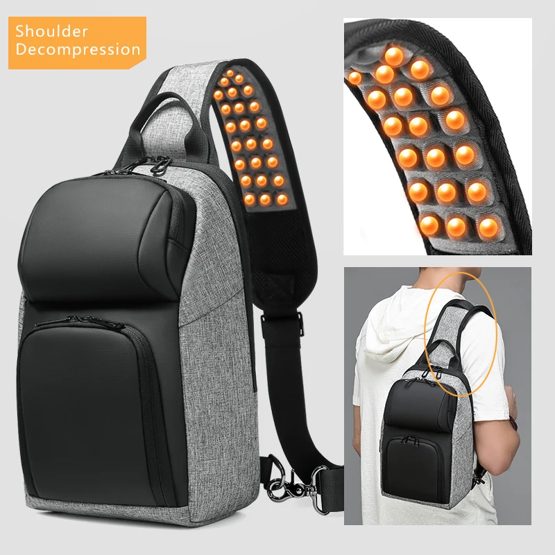 Fashion Men 9.7" IPad Cross Body Shoulder Bag Sling Messenger Bags Water Repellent USB Charging Sports Travel Chest Packs Boys