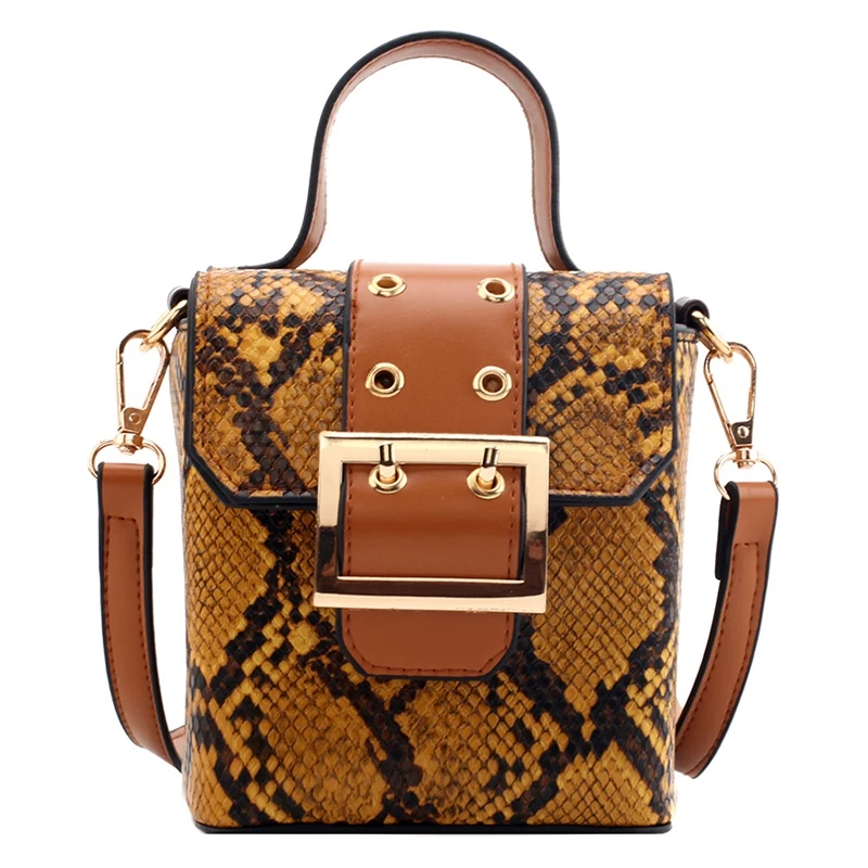 

ABDB-New Fashion Small Snake Print Flap Shoulder Bag Female PU Leather Chain Crossbody Bags for Women