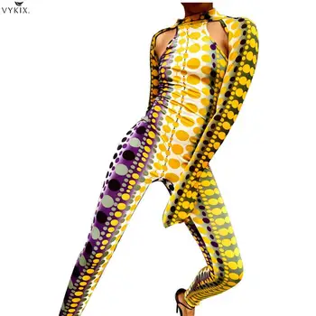 

2020 Summer Women Jumpsuits Full Sleeve Dot Print O-neck Skinny Rompers Sexy Night Clubwear Party Elegant One Piece Club Outfits