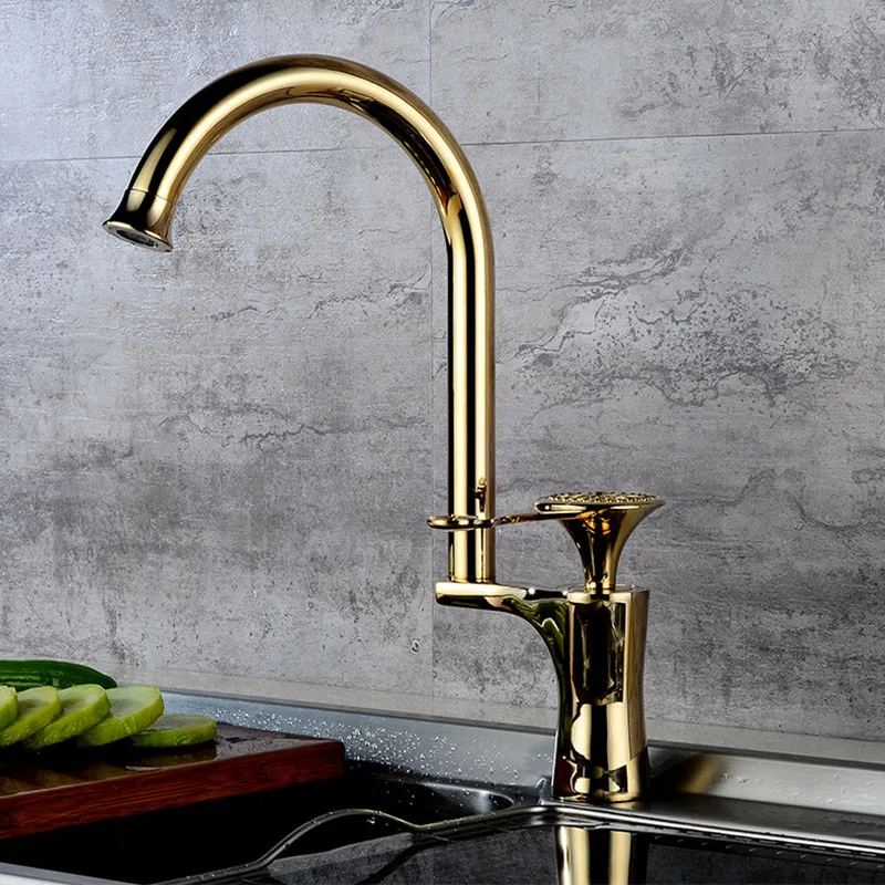 Gold Современный медный кухонный кран, кран для холодной и горячей воды с одной ручкой, черный/белый/золотой/розовое золото, кухонный кран для раковины - Цвет: Gold