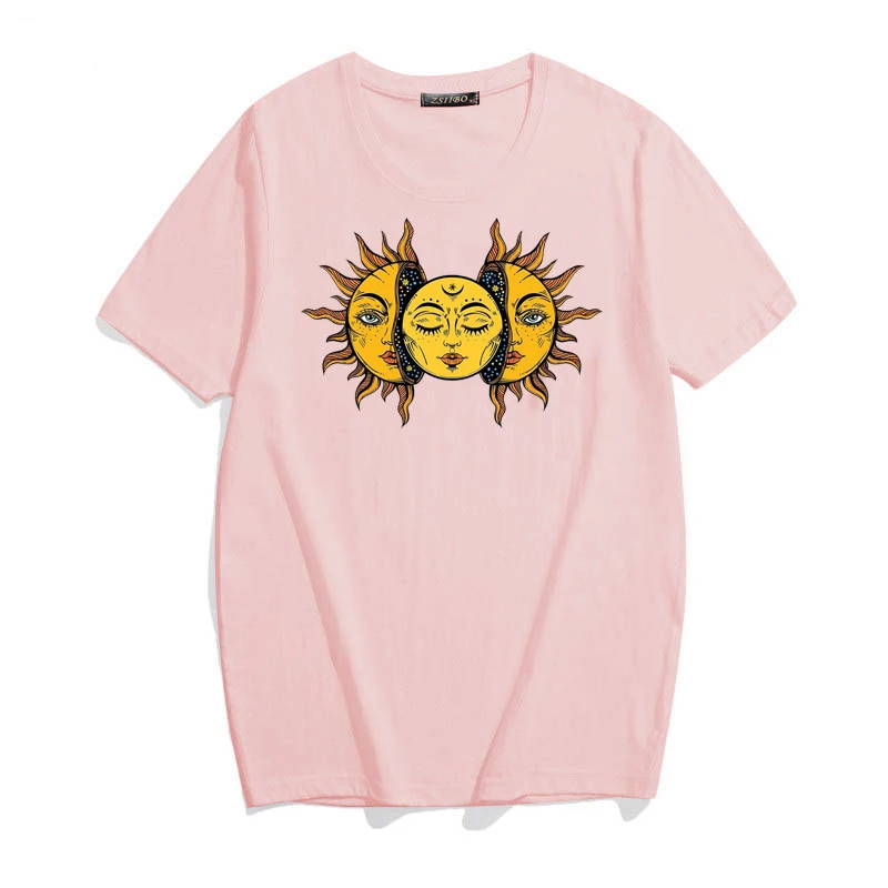 New Harajuku Women's Solar Eclipse Sun And Moon T-Shirt Vintage Fashion Aesthetic Grunge Tee Hipsters Gothic Clothing