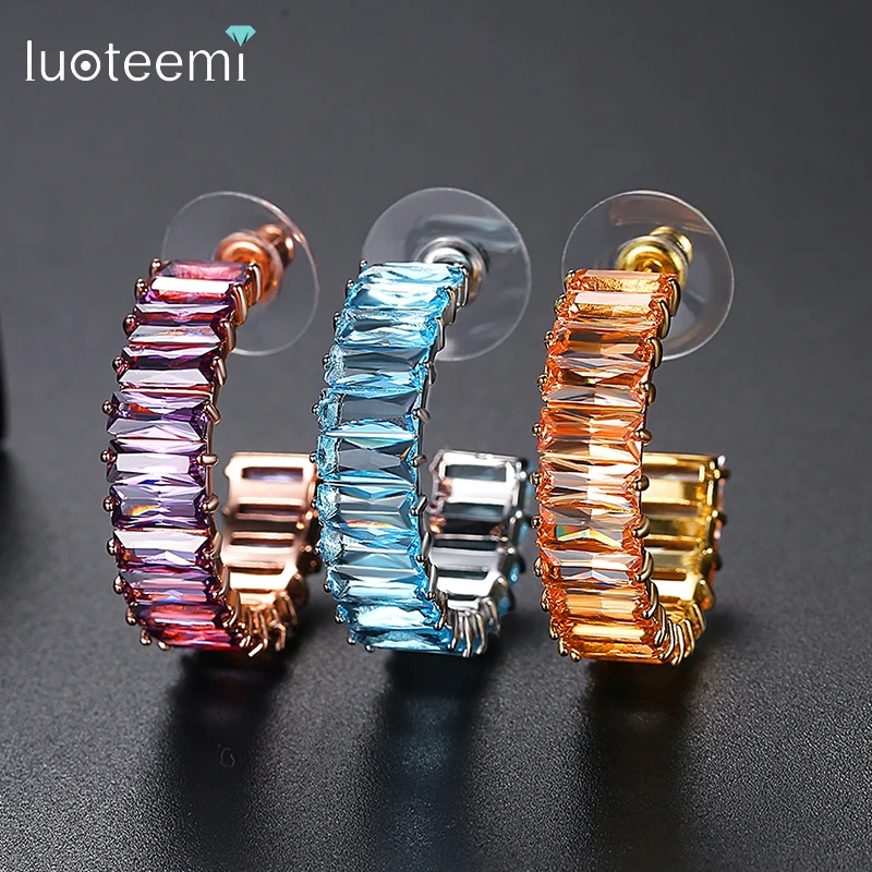 LUOTEEMI Big Korean Micro Pave Rainbow Zircon Hoop Earrings For Women Elegant Circle Boucle D'oreille Oorbellen Sweet Jewelry |