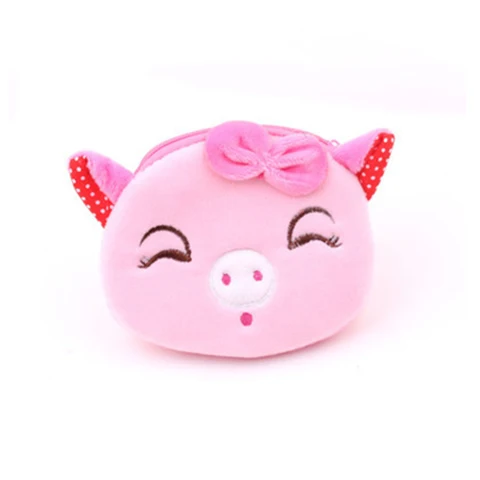 FUDEAM Soft Plush Panda Dog Rabbit Monkey Cartoon Women Coin Purse Mini Cute Zipper Girls Coin Wallet USB Cable Bag Key Wallets Bowknot Pig