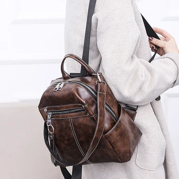

New Fashion Backpack Women Backpacks Soft Leather Female Shoulder Bags Vintage School Bag Backpack for Teenage Girls Travel Bag