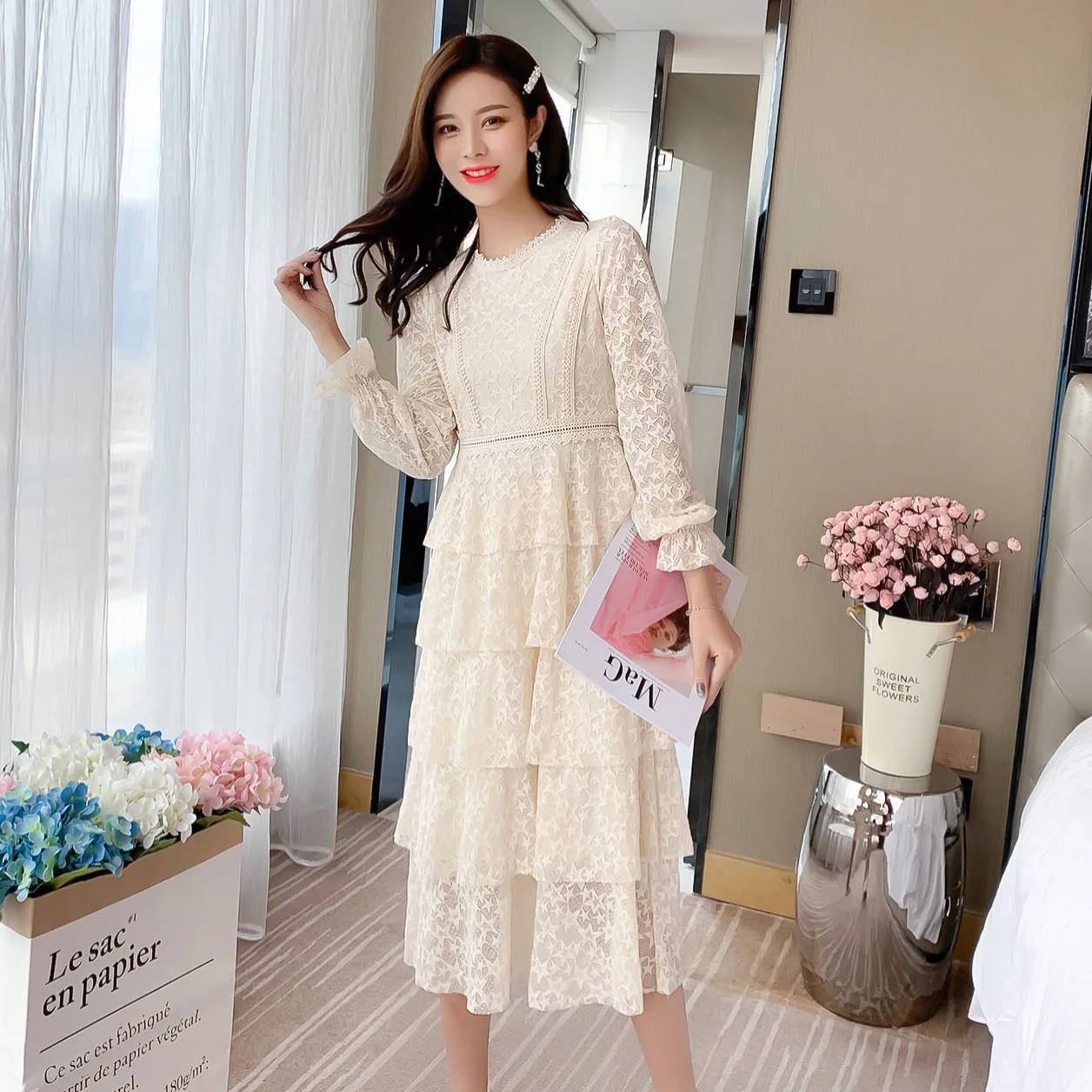 

2019 Spring Clothing New Style Immortal Lace Cake Dress Gentle Wind Fairy Skirt