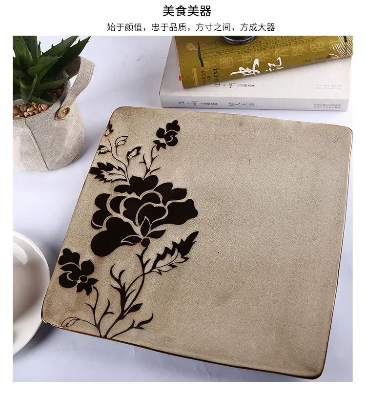 Japanese Style Hand-Painted Ceramic Plate Household Hotel 10-Inch guo pan zi Steamed Fish Steak Plate Factory Price Wholesale Ta