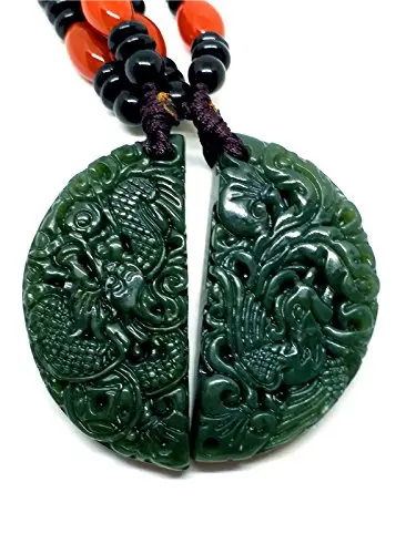 LETSFUN Fine Jewelry 2 шт. Сертифицированный глубокий зеленый натуральный jade Jasper дракон феникс кулон