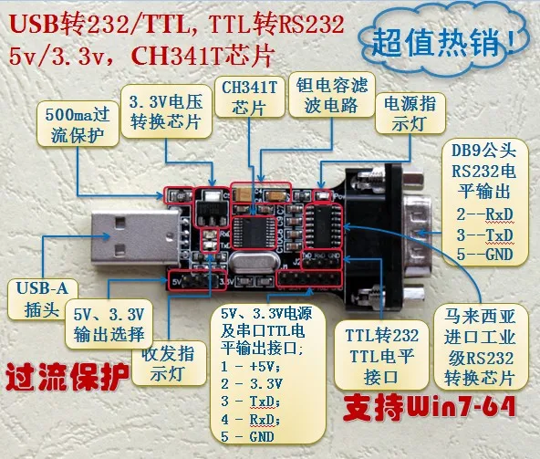 USB для ttl/USB для RS232/ttl для 232 U для последовательного мигающего устройства обновления/flash MCU CH341T
