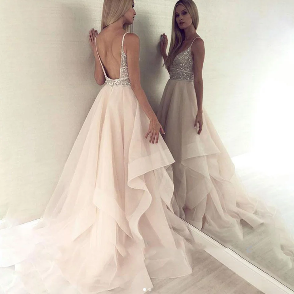 Robe de Mariage свадебные платья сексуальные женщины спинки пляж свадебное платье Румяна Розовый Lakshmigown Кристаллы платье невесты с отделкой бисером