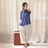 Women Loose elastic Waist ramie Wide Leg Pants Ladies 2022 Spring Summer Trousers female Embroidered Pants 2