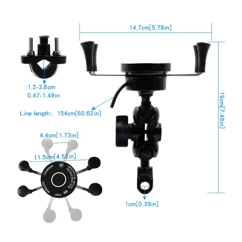 12V для телефона на мотоцикл QC3.0 USB Qi быстрой зарядки Беспроводной Зарядное устройство кронштейн держатель