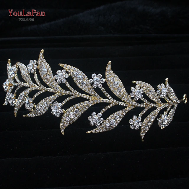 TOPQUEEN HP301 Indian Bridal Hair Accessories Alloy Flower Bridal Crowns and Tiaras Silver Hair Pieces Wedding Hair Jewelry HP326-Gold