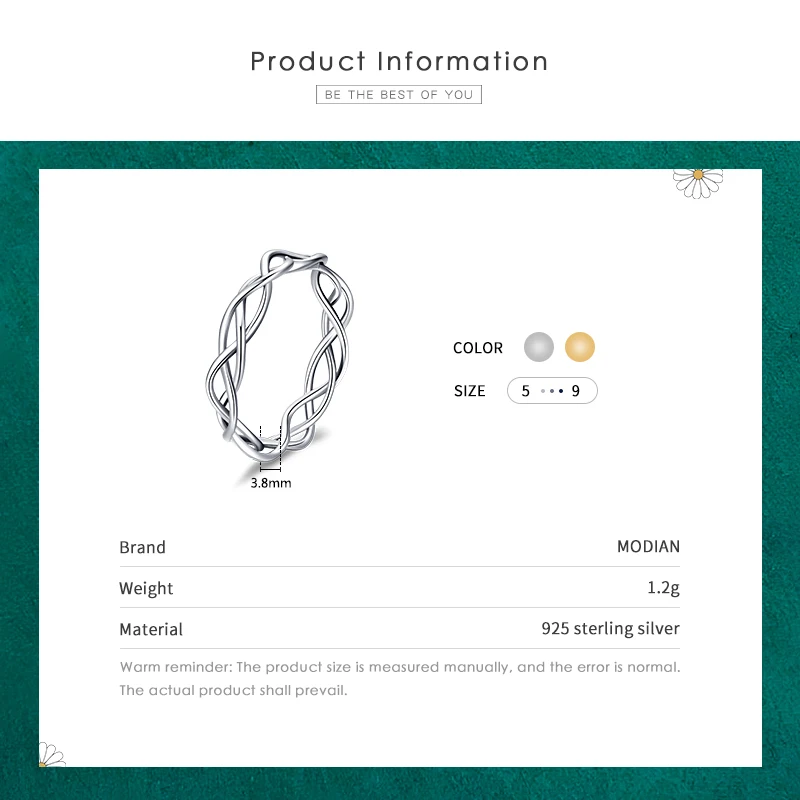 Modian 추상 땋은 질감 우아한 반지 진짜  여성을위한 간단한 패션 손가락 반지 보석 액세서리