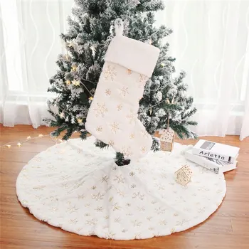 

White Tree Skirt high grade Plush beads embroidered Christmas tree group Christmas tree decorations 90 122cm