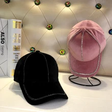 Женская шапка осень и зима новая Корейская бархатная бейсбольная кепка со стразами студенческие повседневные солнцезащитные кепки одноцветные