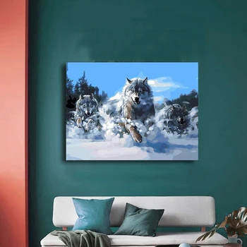 

colorings by numbers art Run wildly on the snow Wolfdiy oil paints by numbers with acrylic paint wall decoration frames