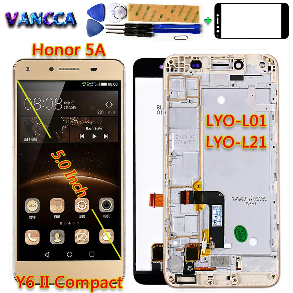 

Huawei Honor 5A Y6 II Compact LYO-L01 LYO-L21 LCD display 5.0 inch Touch Screen 1280*720 Digitizer Assembly Frame with Free Tool