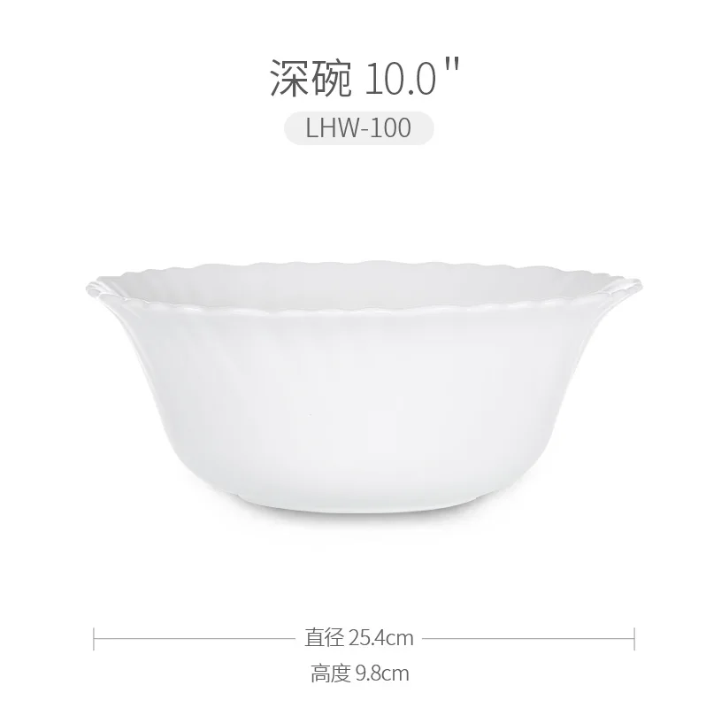 Белый круглый стеклянный набор посуды обеденные тарелки и глубокие миски рыбная тарелка для лапши дешевые экологически чистые многоразовые микроволновые безопасные - Цвет: Deep bowl 10 inches