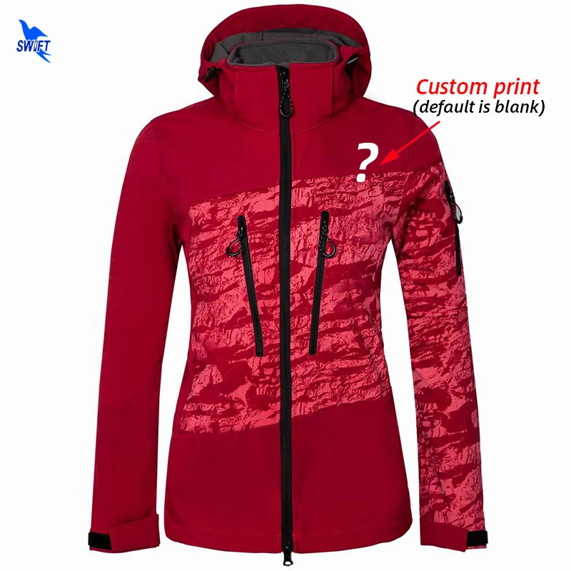 Customize LOGO Outdoor Sport Softshell Jacket Women Thermal Fleece Camping Climb Hooded Coat Trekking Waterproof Hiking Jackets | Спорт и