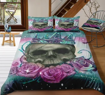 

Fanaijia Luxury sugar skull Bedding Sets king Size Crown skull Duvet Cover and Pillowcase Comforter Set