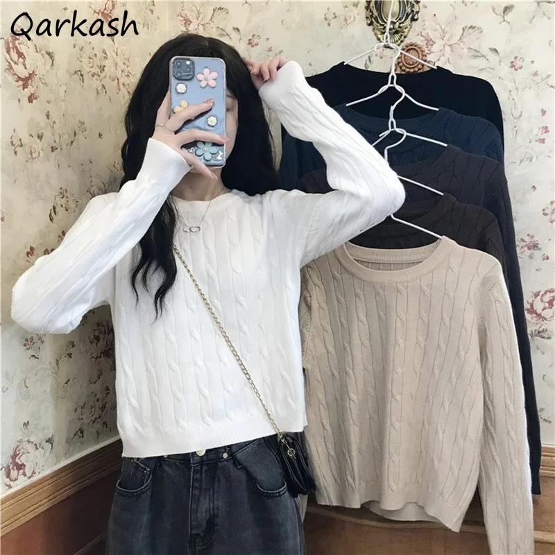 

Pullovers Women Retro All-match Long Sleeve Basic Tops Elegant Twist Knitted Sweaters Female Japanese Style Warm Solid Jumpers