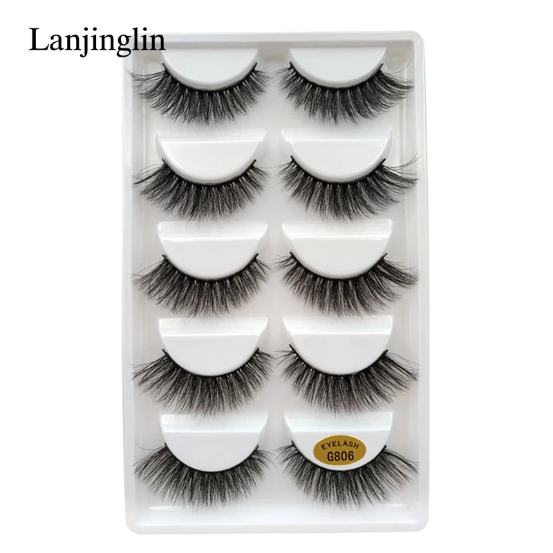 LANJINGLIN, 5 пар, накладные ресницы из искусственной норки, полная полоска, ресницы ручной работы, пушистые, объемные, 5d, для наращивания ресниц, макияж, натуральные, cils, G800