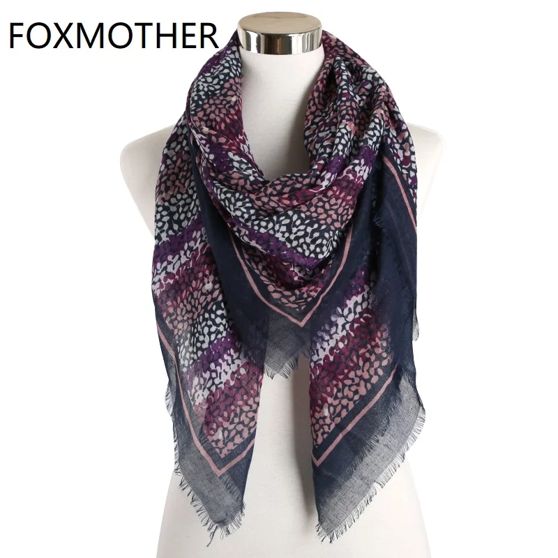 FOXMOTHER, новая мода, большой шарф в фиолетовый горошек, цветочный квадратный шарф, большая бандана, женская накидка, хиджаб, шаль, женский платок, 135*135 см