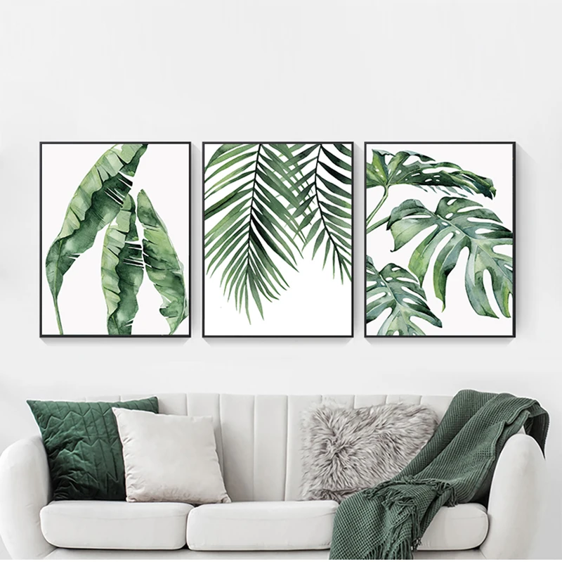 Scandinavian Style Tropical Plants Poster Green Leaves Decorative Picture Modern Wall Art Paintings for Living Room Home Decor