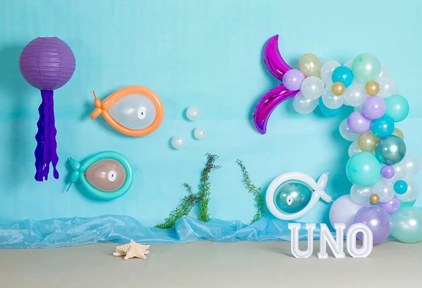 Avezano Undersea Mermaid Backdrop Blue Ocean Balloons Fish Newborn