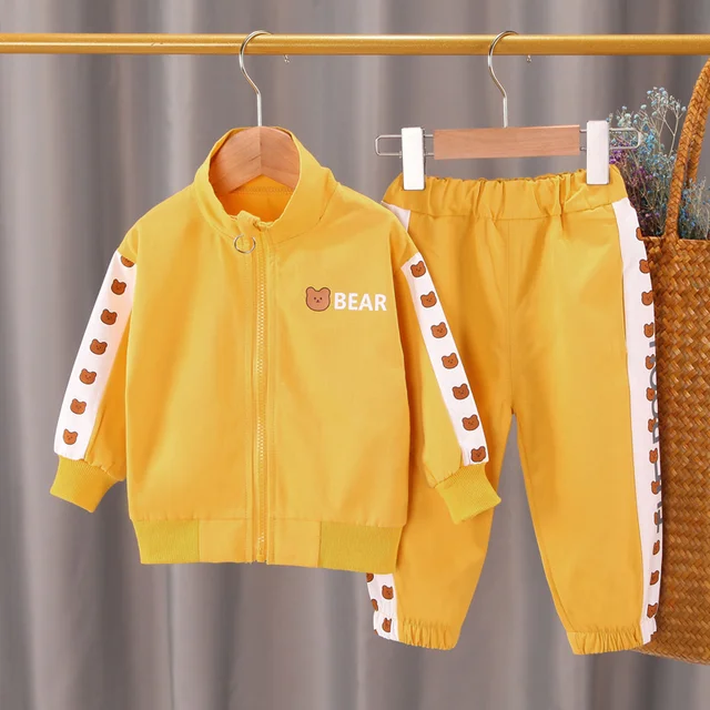 Spring Autumn Baby Boys Girls Casual Clothes Infant Kids Jacket T Shirt Pants Toddler Fashion Costume Children Letter Tracksuits Yellow4