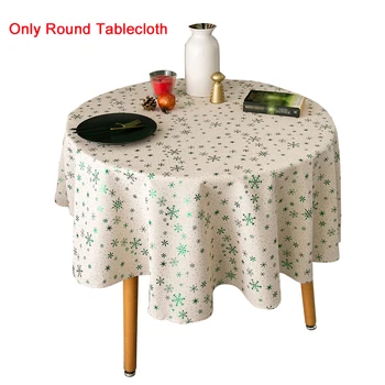 

Dinning Room Bronzing Printed Party Dustproof Home Decor Cotton Blend Easy Clean Christmas Round Tablecloth Holiday Kitchen