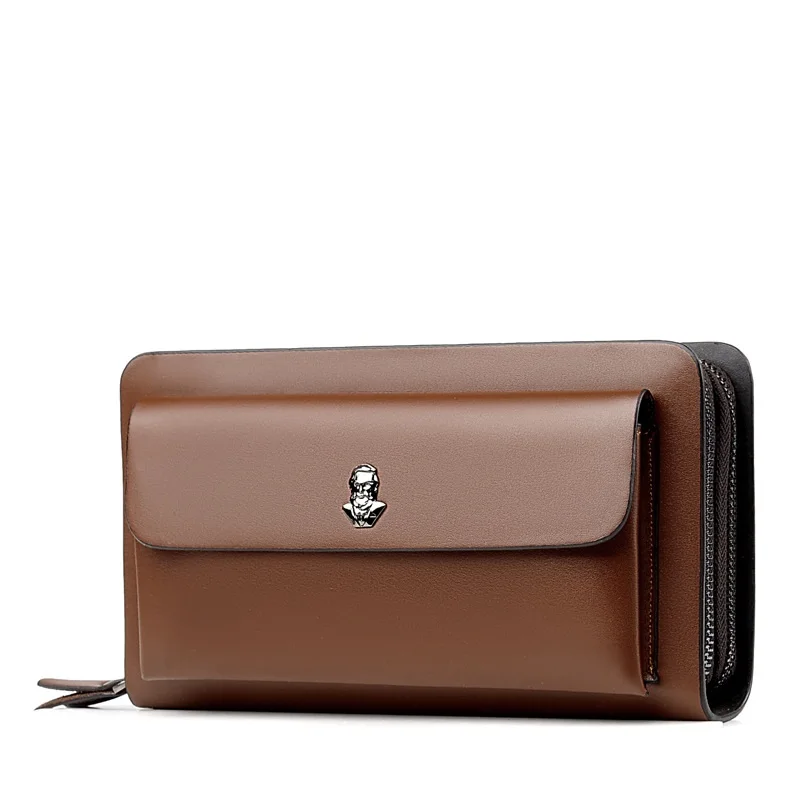 

Man New Style Men's Wallet Short Card Bit More Clutch Double Zipper Wallet