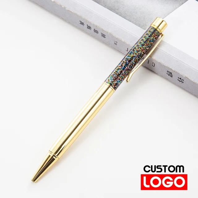 Creative Gold Foil Oil Pen Crystal Wafer Pen High-grade Metal Signature Pen Custom LOGO Lettering Engraved Name Stationery Golden