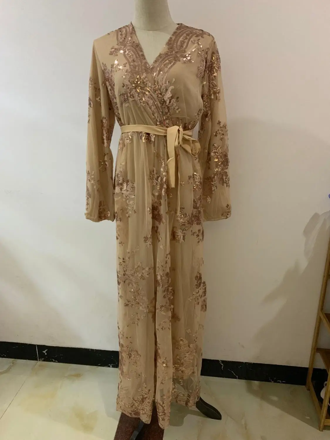 champagne dress Вечернее платье с блестками abaya Турция элегантное женское вечернее платье мусульманский хиджаб платье Абая для женщин Caftan Кафтан Марокко Оман одеяние мусульмане Longue мусульманская одежда платья - Цвет: champagne dress