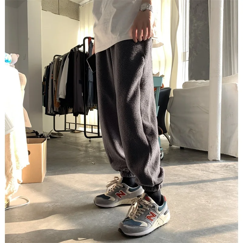 Winter Plus Velvet Padded Pants Men's Warm Fashion Casual Lamb Hair Pants Men Streetwear Wild Loose Joggers Sweatpants Mens