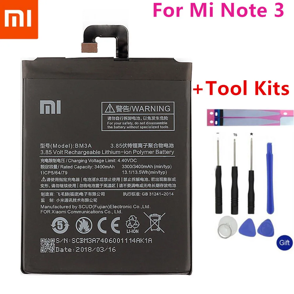 

Xiao Mi Original Phone Battery BM3A For Xiaomi Note 3 Replacement Battery 3300mAh High Capacity Phone Batteries+Tools