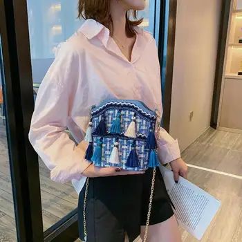 

Cotton Line Weave Crossbody Bags Leather Ladies Shoulder Bags Women Tassel for Decorating Casual Shopping Traveling