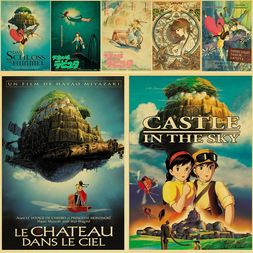 classic animation cartoon Laputa: Castle in the Sky Miyazaki Hayao Retro Poster Vintage poster Wall Decor For Home/ bar/ room