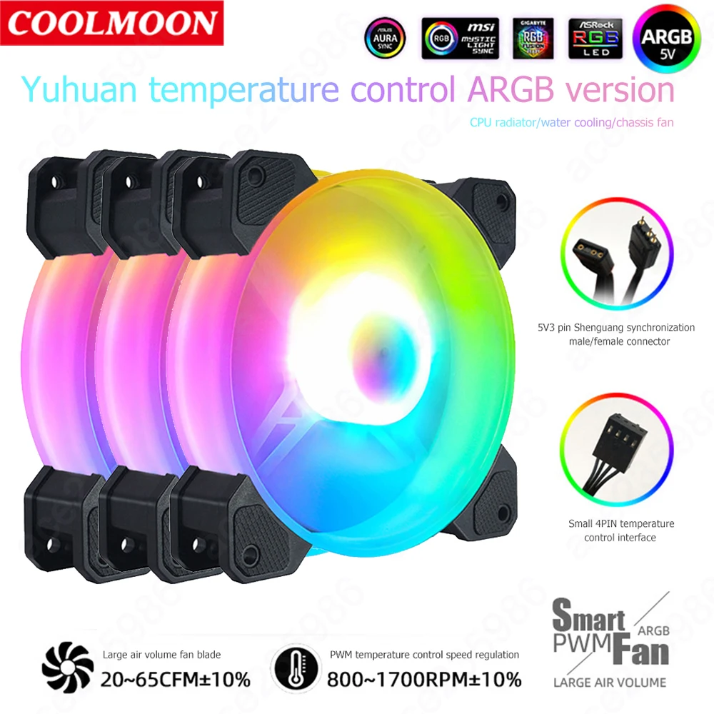 COOLMOON 12cm 12V 4Pin PWM PC Case Cooler Fan for Computer Chassis 5V 3Pin ARGB Lighting Radiator Cooling Heatsink