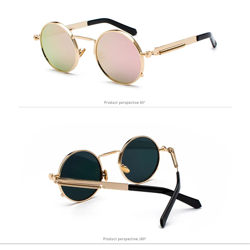 Elbru ретро круглые Винтажные Солнцезащитные очки Для мужчин прозрачный красный объектив стимпанк Стиль солнцезащитные очки Для женщин золотистый, серебристый, металлический каркас oculos UV400